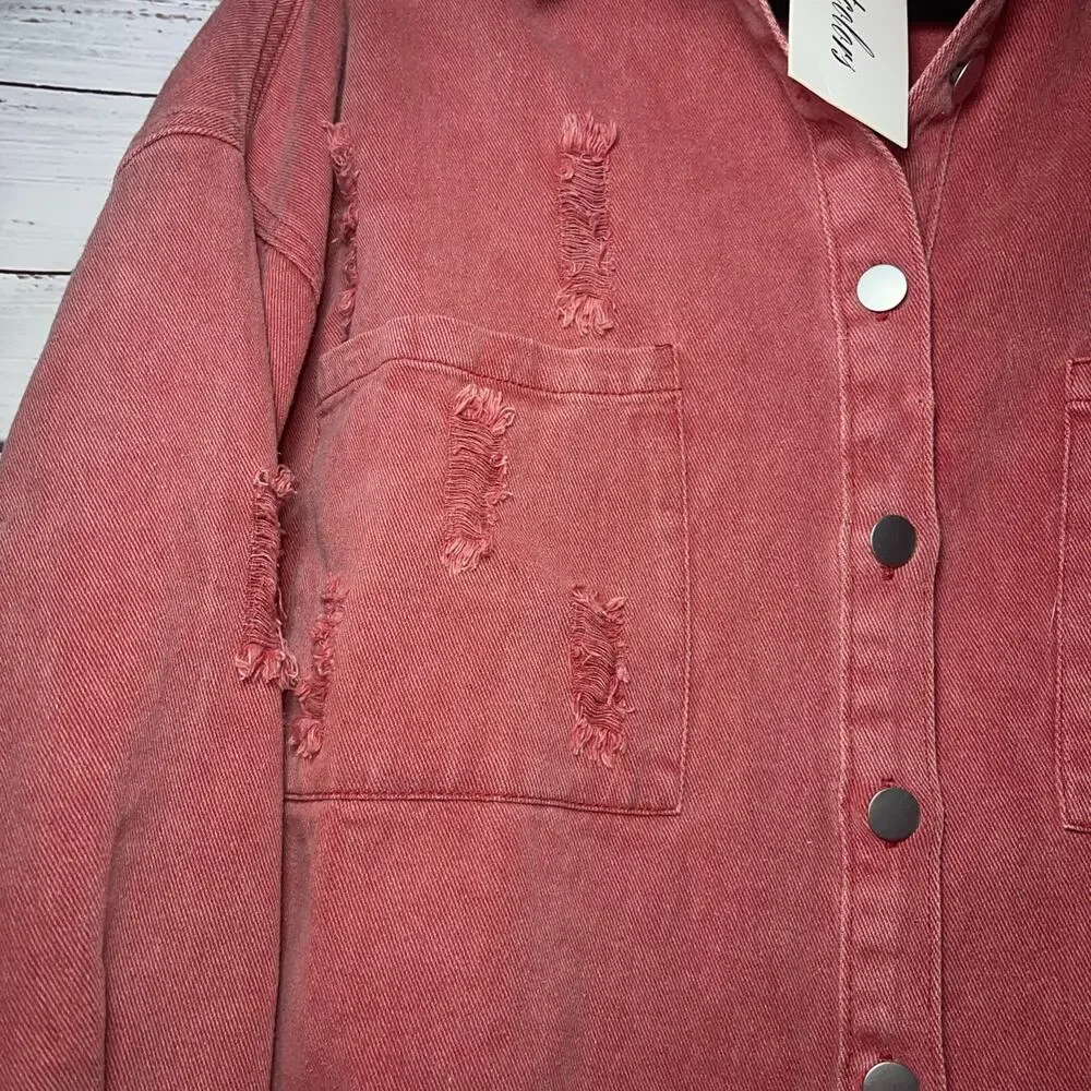 Paintcolors Distressed Indie Grunge Red Fringe Jean Jacket Medium - Picture 2 of 12